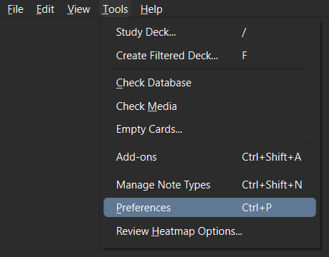 anki preferences