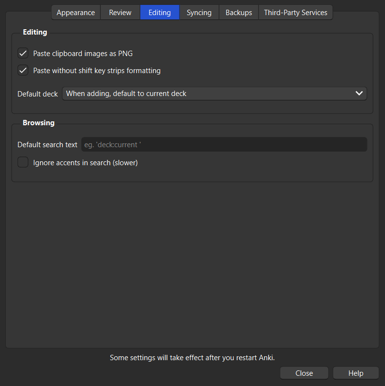 anki preferences